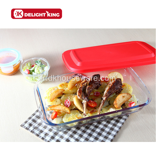 Plat de cuisson en verre haut borosilicate avec couvercle